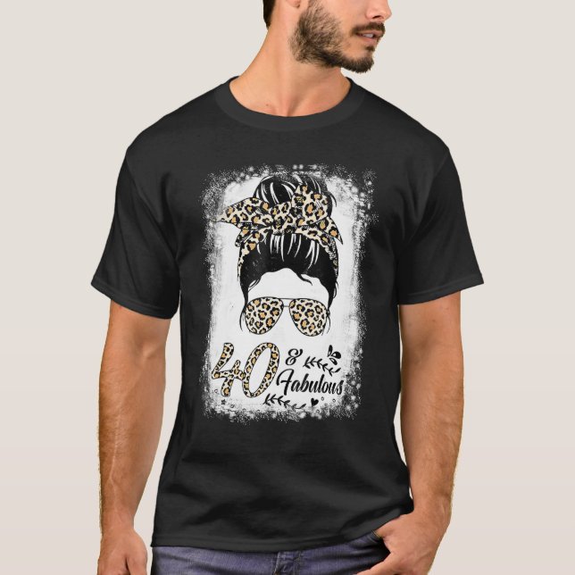 T-shirt 40 ans Fabuleux Messy Bun Leopard 40e naissance (Devant)