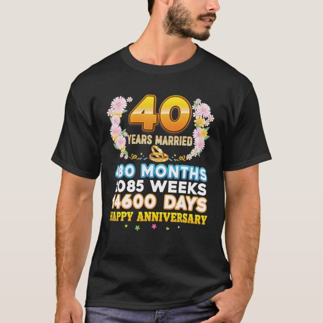T-shirt 40 Ans Marié Heureux 40E Anniversaire Mariage Cou (Devant)