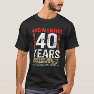T-shirt 40E Anniversaire Cadeaux 40 Ans 480 Mois Rétro