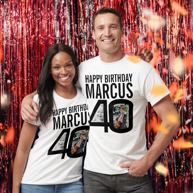 T-shirt 40e anniversaire coutume noire maintenant puis nom (Créateur téléchargé)