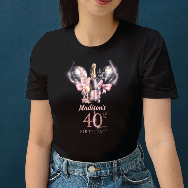 T-shirt 40e anniversaire de luxe Champagne noir rose (Créateur téléchargé)