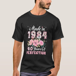 T-shirt 40e anniversaire Décorations femmes florales 1984 