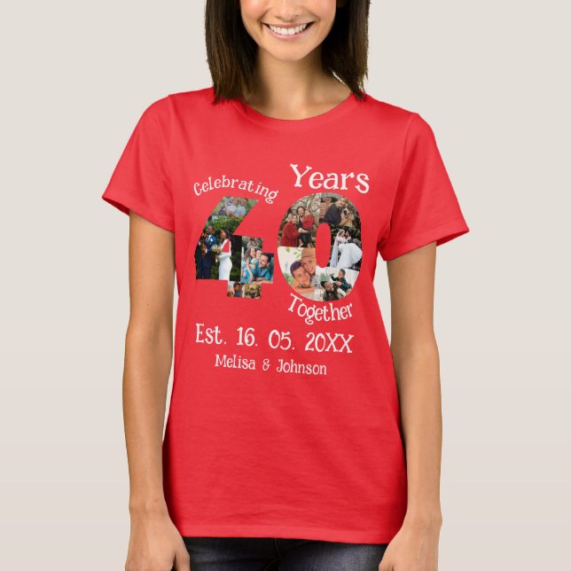 T-shirt 40e anniversaire du Mariage rouge 11 photo Collage (Devant)