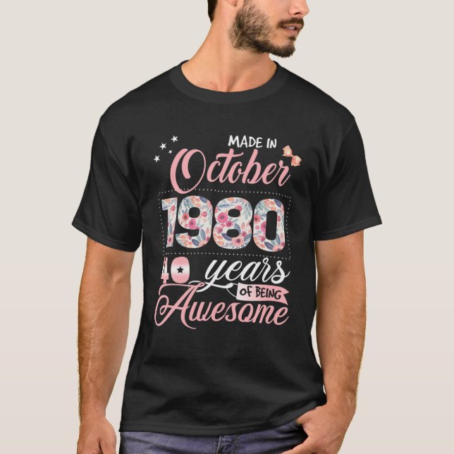 T-shirt 40e anniversaire Floral Cadeau pour les femmes Bor (Devant)