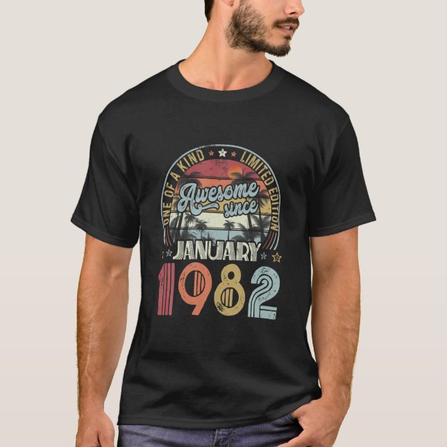 T-shirt 40E Anniversaire Janvier 1982 Décoration Hommes Fe (Devant)
