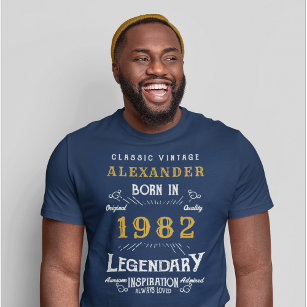 T-shirt 40th Birthday 1982 Ajouter Nom Blue Gold Legendary