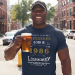 T-shirt 40th Birthday 1983 Ajouter Nom Blue Gold Legendary<br><div class="desc">40e anniversaire ajoutez votre nom Tshirt. Modifiez le nom et l'année avec le modèle fourni. Un magnifique T-shirt bleu d'anniversaire personnalisé. Plus de cadeaux et de fournitures de fête disponibles avec le design "légendaire" dans le magasin.</div>