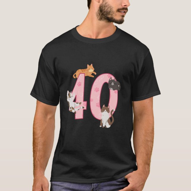 T-shirt 40th Birthday Girl Cat Theme 40 Year Old B Day Par (Devant)