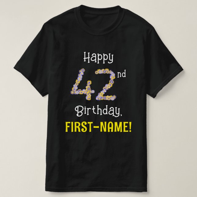 T-shirt 42e anniversaire : Fleurs florales Numéro "42" + N (Design devant)