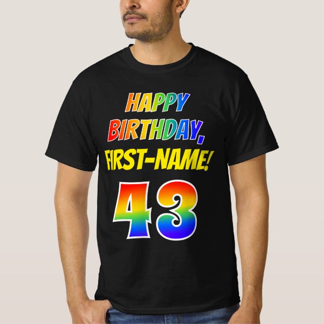 T-shirt 43e anniversaire — Bold, Fun, Rainbow 43, Nom pers (Devant)