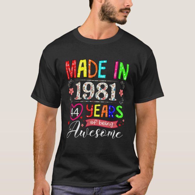 T-shirt 44 Ans Fabriqué En 1981 Floral 44e Anniversaire Fi (Devant)