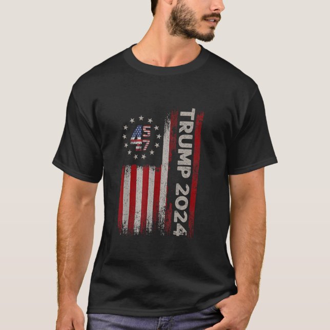 T-shirt 45 47 Trump 2024 - Chemise du drapeau américain (Devant)