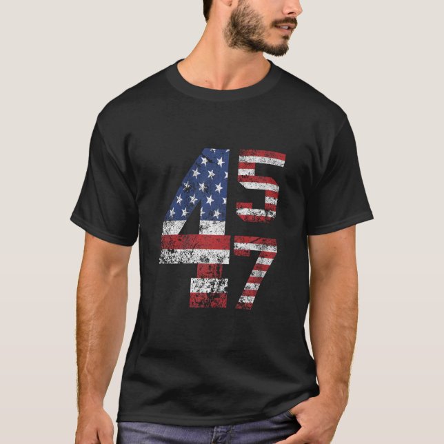 T-shirt 45 47 Trump 2024 - Chemise du drapeau américain (Devant)