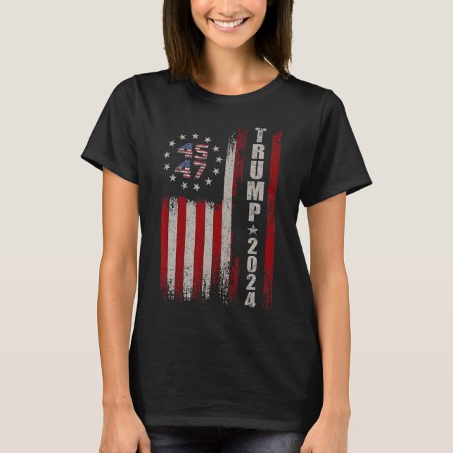 T-shirt 45 47 Trump 2024 - Drapeau américain (Devant)