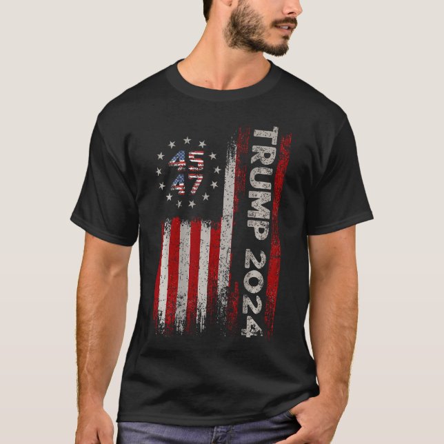 T-shirt 45 47 Trump 2024 - Drapeau américain (Devant)