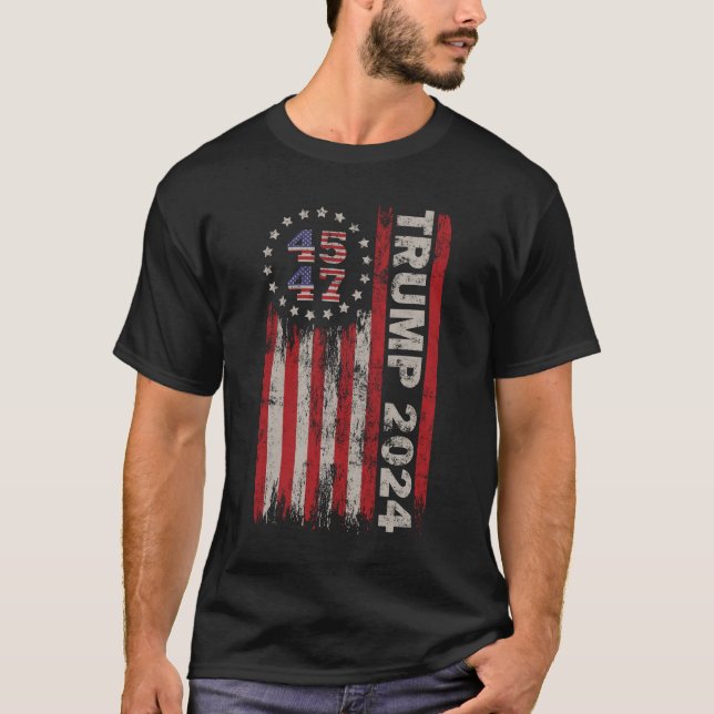 T-shirt 45 47 Trump 2024 - Drapeau américain (Devant)