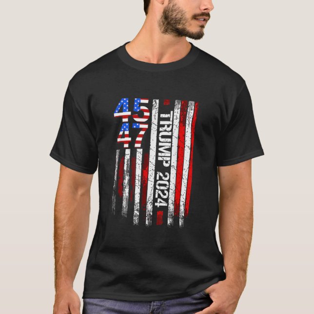 T-shirt 45 47 Trump 2024 - Drapeau américain - Retour à l' (Devant)
