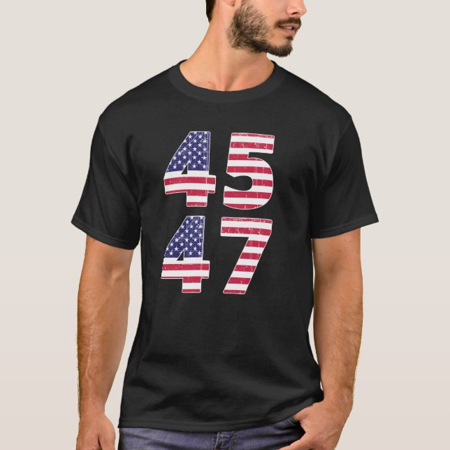 T-shirt 45 47 Trump 2e mandat USA - Élection du drapeau 20 (Devant)