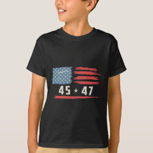 T-shirt 45 47 Trump Président Vintage American Flag 2024 P