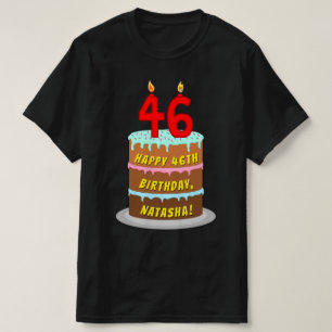 T-shirt 46e anniversaire — Fun Cake & Candles, avec nom pe