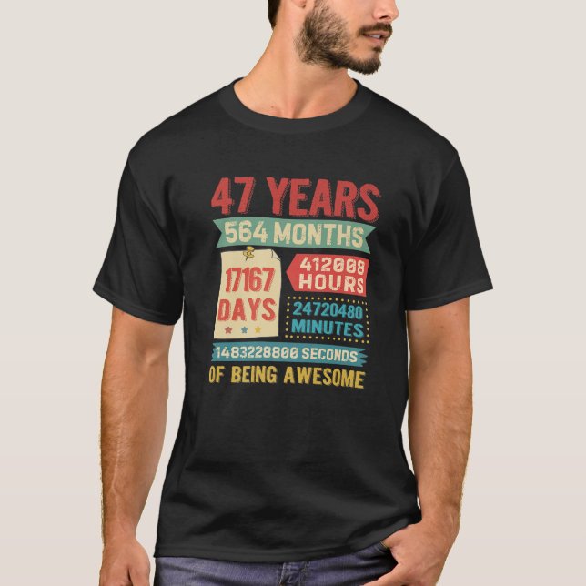 T-shirt 47 Ans, 47Ème Anniversaire Décorations Bda (Devant)