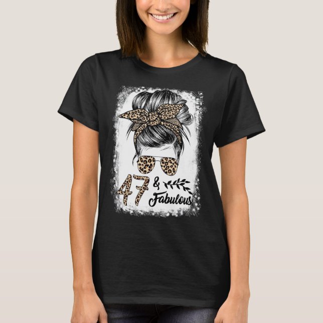 T-shirt 47 Ans Fabuleux Messy Bun Leopard 47e Naissance (Devant)