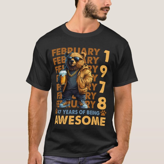 T-shirt 47 Ans Incroyable Ours Cool Depuis Février 1978 (Devant)