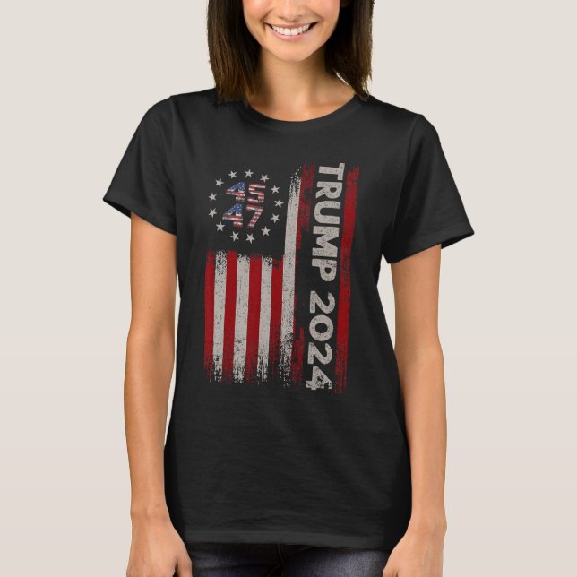 T-shirt 47 Trump 2024 Drapeau américain (sur le dos) 1 (Devant)