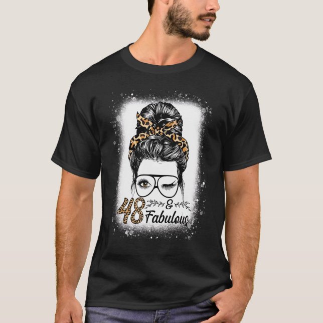T-shirt 48 Ans Fabuleux Messy Bun Leopard 48e Naissance (Devant)