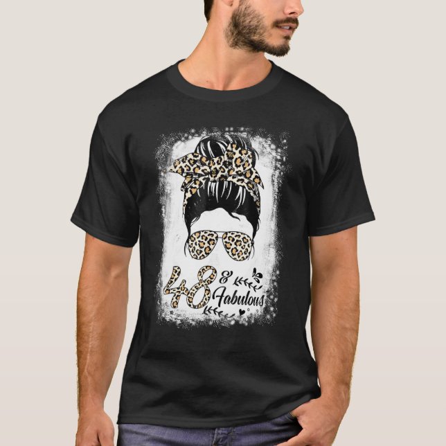 T-shirt 48 Ans Fabuleux Messy Bun Leopard 48e Naissance (Devant)