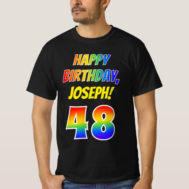 T-shirt 48e anniversaire — Bold, Fun, Rainbow 48, Nom pers (Devant)