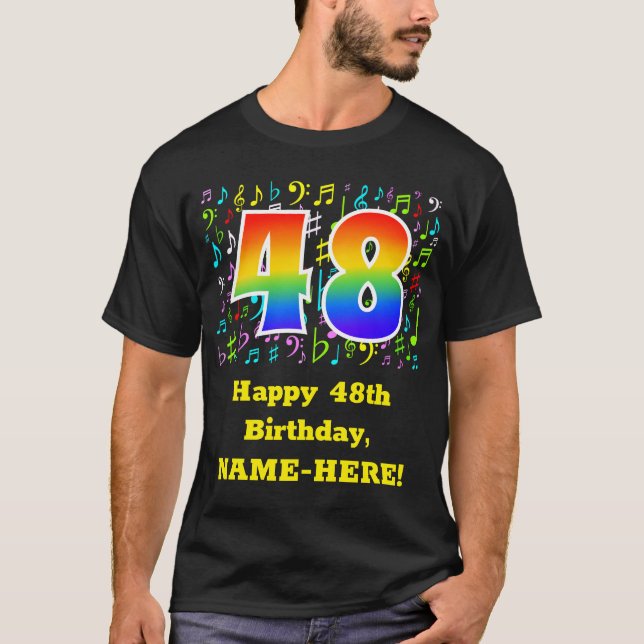 T-shirt 48e Anniversaire : Symboles de musique colorés, Ar (Devant)
