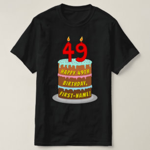 T-shirt 49e anniversaire — Fun Cake & Candles, avec nom pe