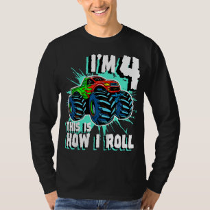 T-shirt 4 An Boy Monster Truck Anniversaire fête 4th Bo