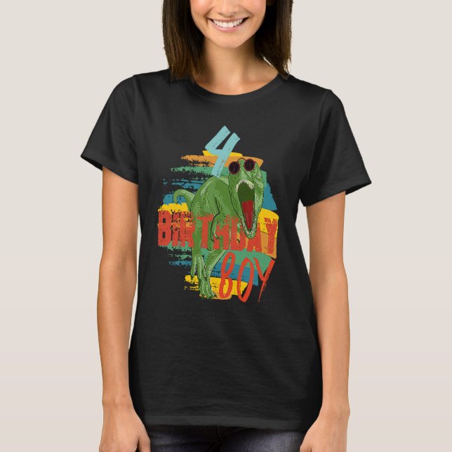 T-shirt 4 Anniversaire Garçon T Rex Dinosaur Correspondanc (Devant)