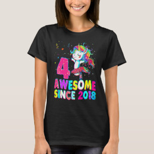 T-shirt 4 Ans 4e Anniversaire Ballet Unicorn Girl depuis