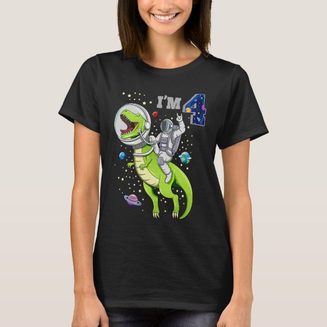 T-shirt 4 Ans 4e anniversaire garçon astronaute équitation (Devant)