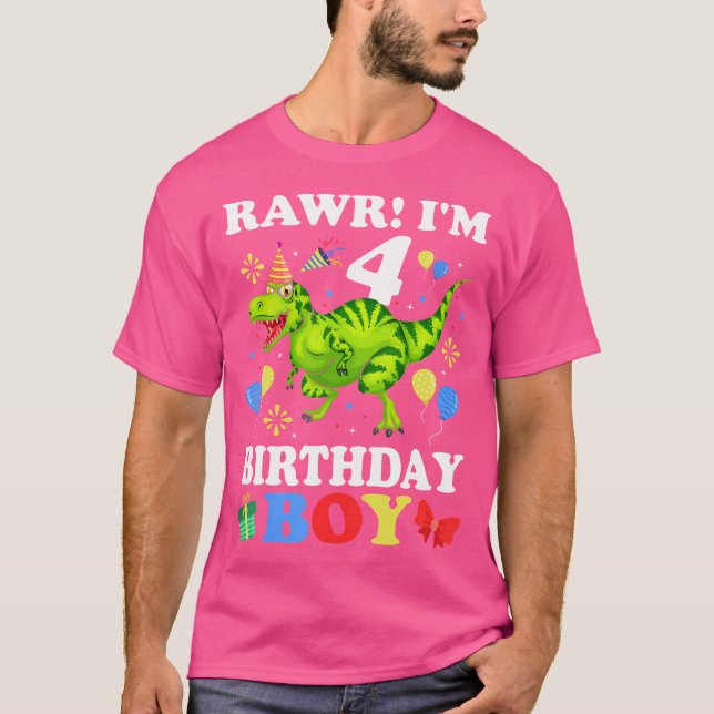 T-shirt 4 Ans 4E Anniversaire Garçon T Rex Dinosaur (Devant)