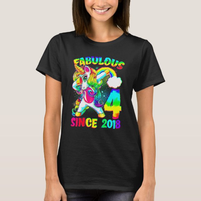 T-shirt 4 Ans 4e Anniversaire Unicorn Girl Fabulous Sin (Devant)