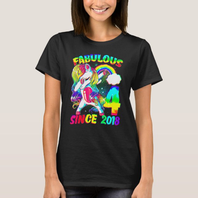 T-shirt 4 Ans 4e Anniversaire Unicorn Girl Fabulous Sin (Devant)