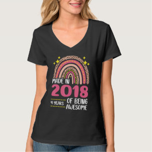 T-shirt 4 Ans 4ème Anniversaire Né En 2018 Femmes Filles