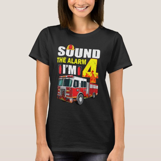 T-shirt 4 Ans C'est mon 4e anniversaire garçon Feu camion  (Devant)
