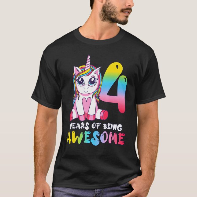 T-shirt 4 Ans fille mignonne Unicorn 4e Anniversaire Class (Devant)