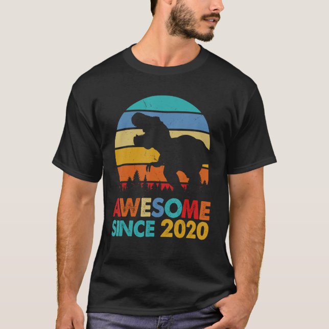 T-shirt 4 Ans Garçon 4e Anniversaire Dinosaur Awesome Sinc (Devant)