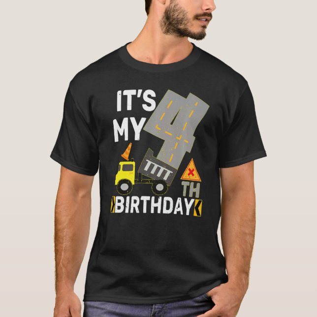 T-shirt 4 Ans Garçon C'est mon 4e anniversaire Constructio (Devant)