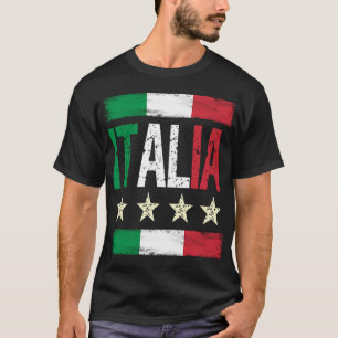 T-shirt 4 étoiles Italia avec drapeau italien rétro en dét