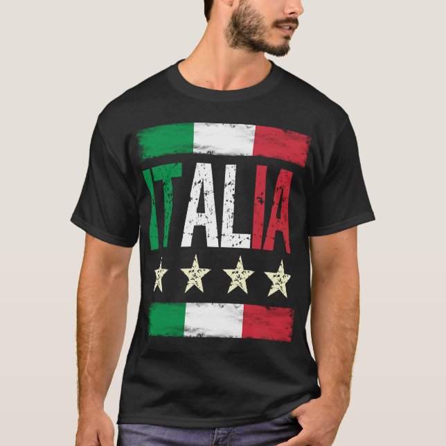 T-shirt 4 étoiles Italia avec drapeau italien rétro en dét (Devant)