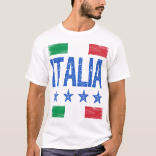 T-shirt 4 étoiles Italia avec drapeau italien rétro en dét
