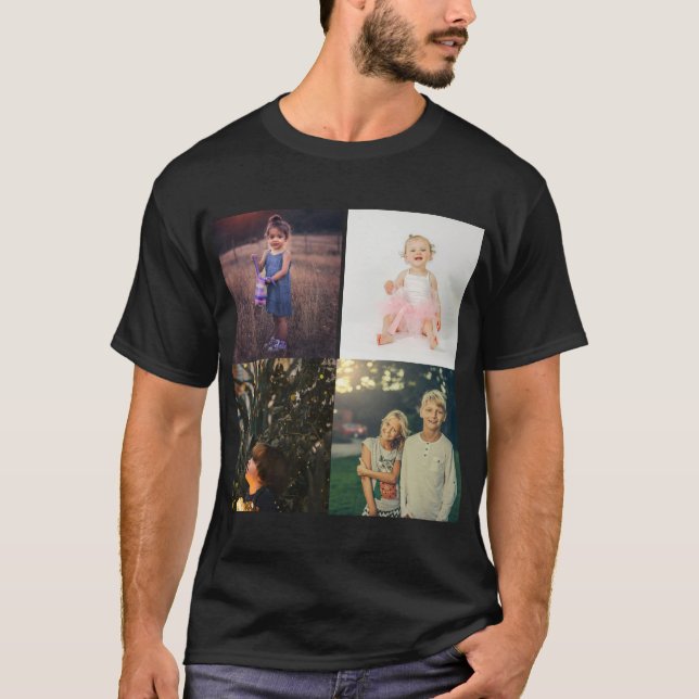 T-shirt 4 Family Photo Collage Personnalisé Moderne (Devant)