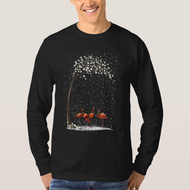 T-shirt 4 Flamingos Scarf Winter Christmas Tree Xmas Snowy (Devant)